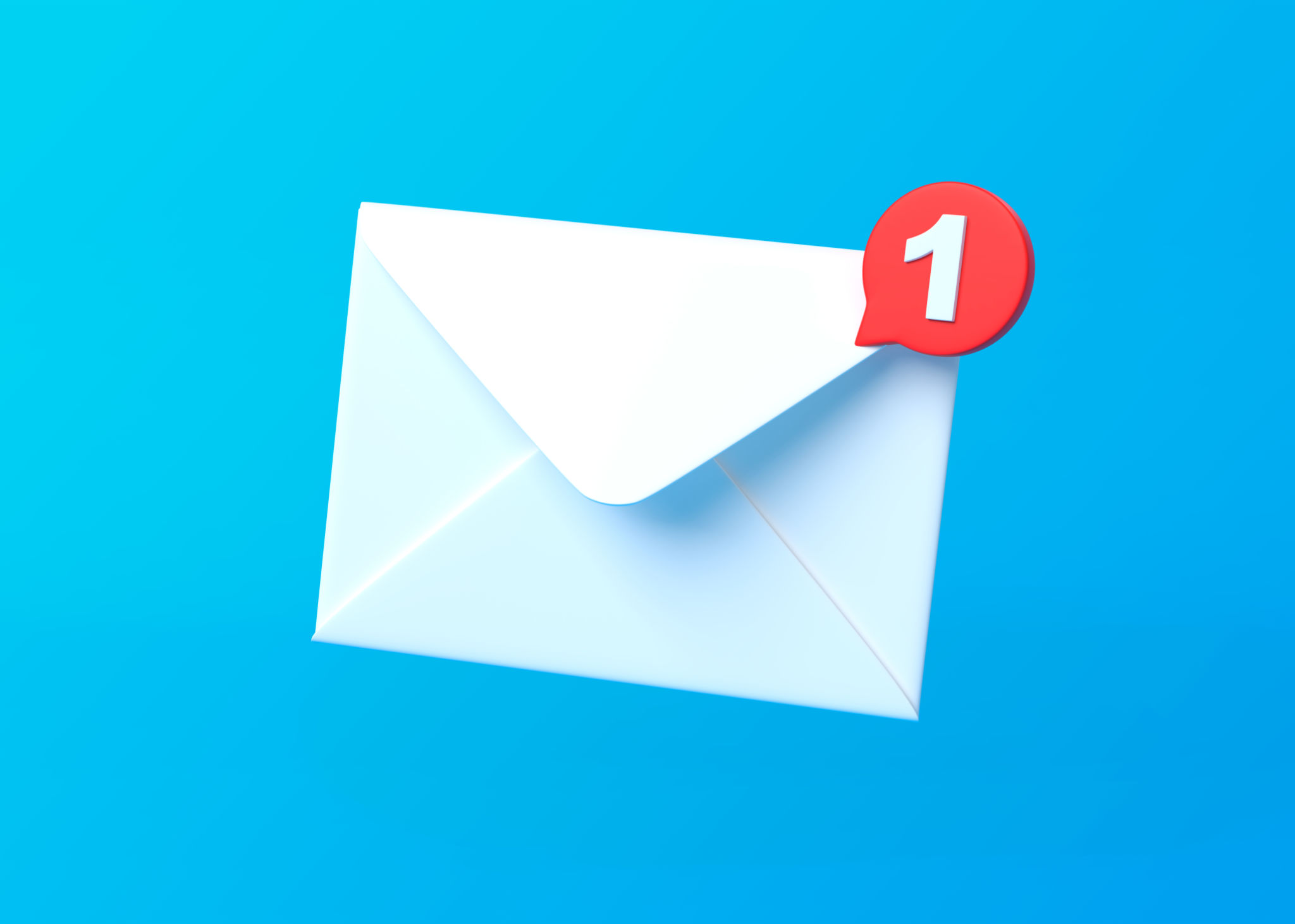 White mail envelope with red marker message on blue background White mail envelope with red marker message on blue background