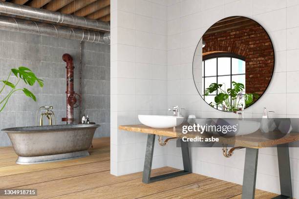 loft bathroom - industrial style stock pictures, royalty-free photos & images