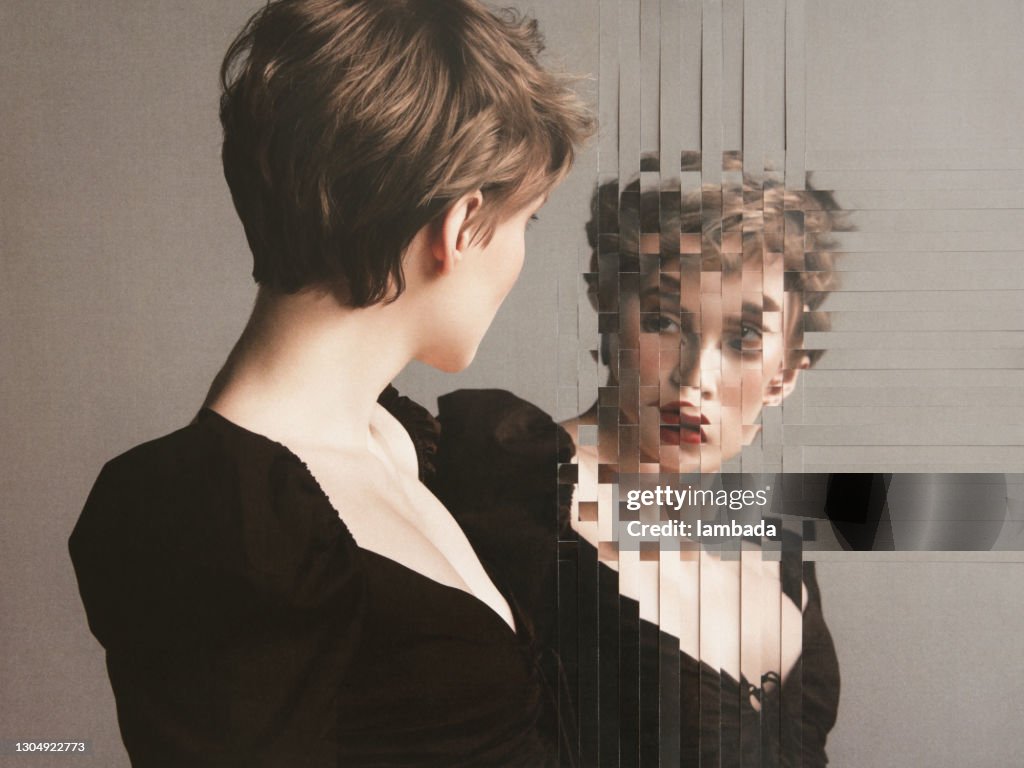 Sample Comprehensive Reflection Using Collage Analog Collage With Female Portrait And Her Mirror Reflection High-Res ...