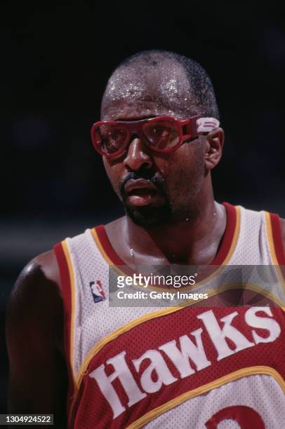 Moses Malone, Power Forward and Center for the Atlanta Hawks during the NBA Central Division basketball game against the New York Knicks on 13th...