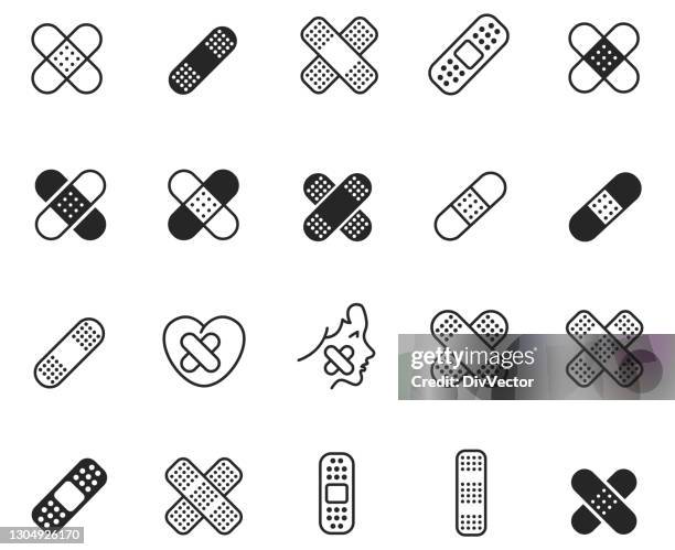 bildbanksillustrationer, clip art samt tecknat material och ikoner med ikonuppsättning för bandhjälp - bandage