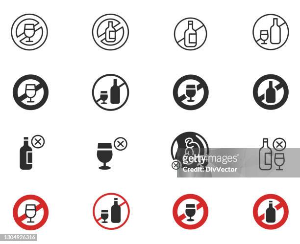 no alcohol sign vector set - no drinking stock illustrations