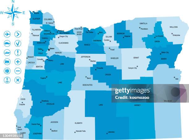 map of oregon with icons and key - v oregon stock illustrations