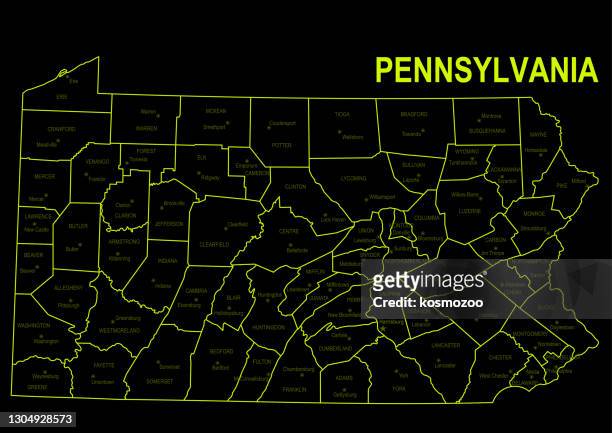neon map of pennsylvania against black background - pennsylvania outline stock illustrations