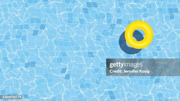 summer swimming pool background illustration with inflatable ring - yellow tiles stock illustrations