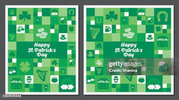 st patrick's day mosaic greeting card set - harp shaped stock illustrations