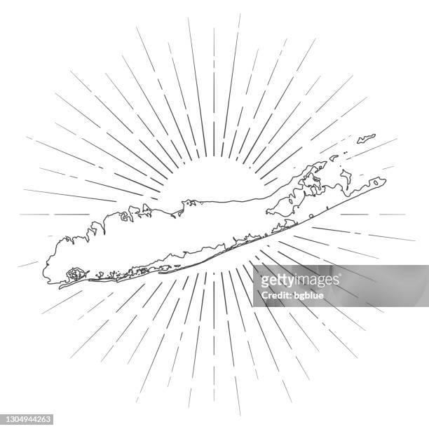 long island map with sunbeams on white background - long island stock illustrations