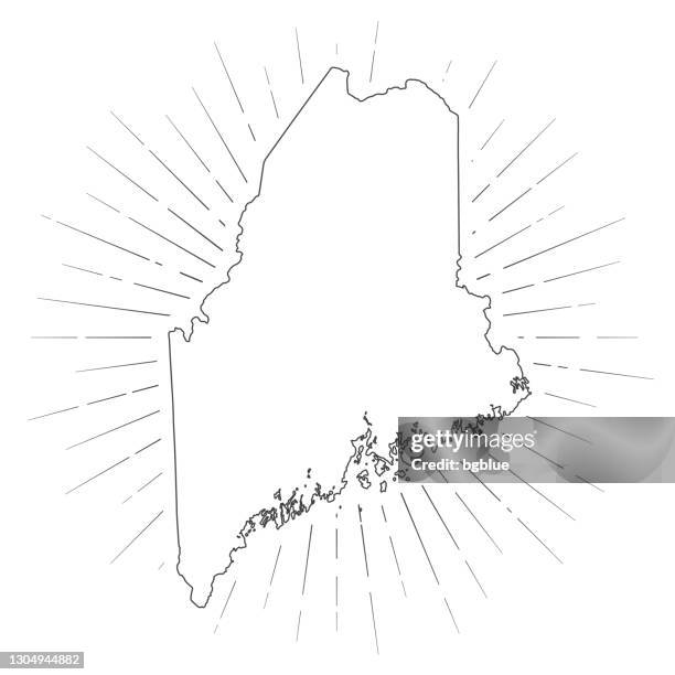 maine map with sunbeams on white background - maine stock illustrations