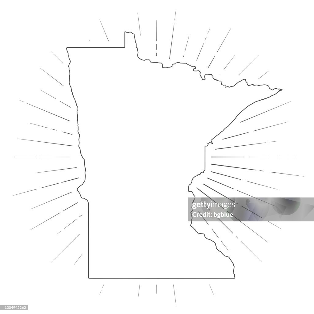 Minnesota map with sunbeams on white background