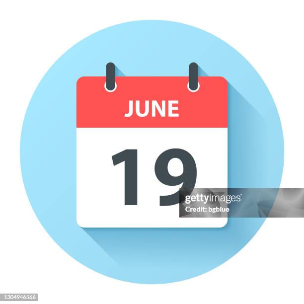 june 19 - round daily calendar icon in flat design style - number 19 stock illustrations