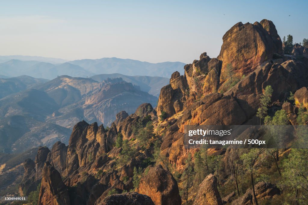 Panoramic view of rocky mountains against sky,Pinnacles National Park,California,United States,USA
