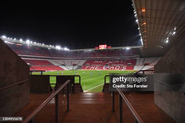 General view of play from the entrance to an empty stand at the Stadium of Light during the Sky Bet League One match between Sunderland and Swindon...