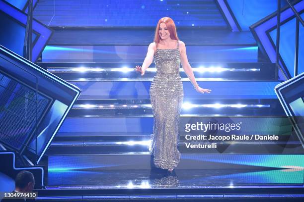 Noemi performs at the 71th Sanremo Music Festival 2021 at Teatro Ariston on March 02, 2021 in Sanremo, Italy.