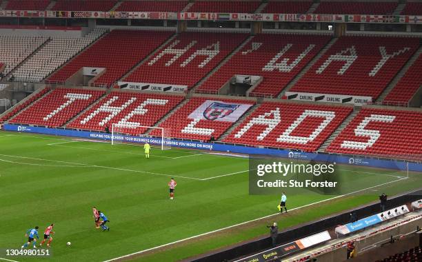 General view of play at the Stadium of Light with the 'Ha'way the Lads' signage on the seating during the Sky Bet League One match between Sunderland...