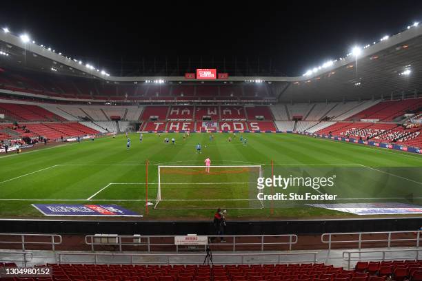 General view of play at the Stadium of Light with the 'Ha'way the Lads' signage on the seating during the Sky Bet League One match between Sunderland...