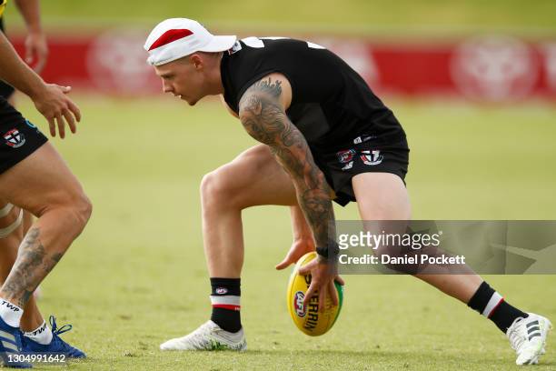 Zak Jones of the Saints in action during a St Kilda Saints AFL training session at RSEA Park on March 03, 2021 in Melbourne, Australia.
