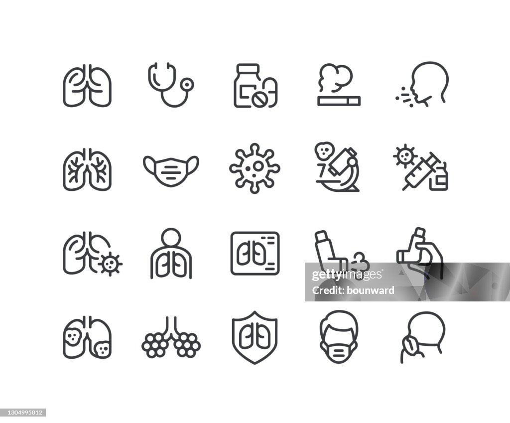 Atemwegs-Lungenkrankheit Linie Icons editable Schlaganfall