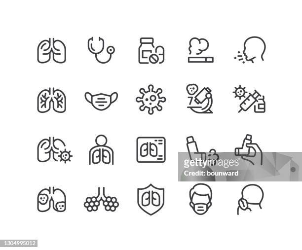 respiratory lung disease line icons editable stroke - human lung stock illustrations