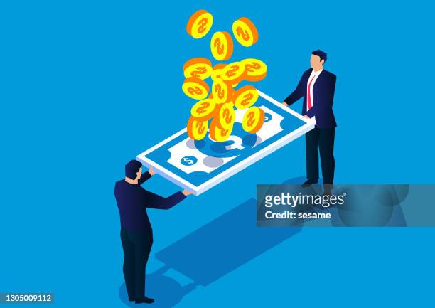 a pile of falling gold coins falling on money trampoline, business concept illustration of business insurance and cashback - safety net stock illustrations