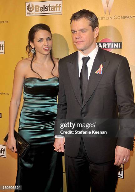 Luciana Damon and actor Matt Damon arrive at The Weinstein Company Golden Globes After Party Co-Hosted By Martini held at BAR 210 at The Beverly...