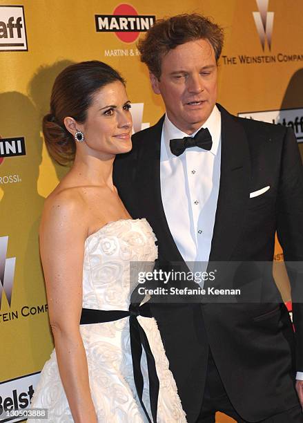 Actor Colin Firth and Livia Giuggioli arrive at The Weinstein Company Golden Globes After Party Co-Hosted By Martini held at BAR 210 at The Beverly...