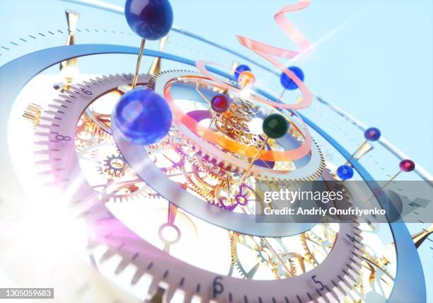 multilayered glowing time machine - clockwork stock pictures, royalty-free photos & images