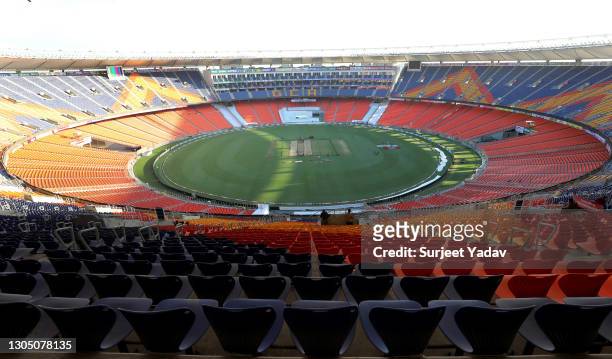 General view of Narendra Modi Stadium during a Nets Session on March 03, 2021 in Ahmedabad, India.