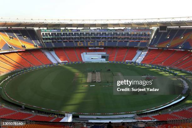 General view of Narendra Modi Stadium during a Nets Session on March 03, 2021 in Ahmedabad, India.