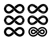 Set of Infinity signs made of different types of torsion and intersection. Vector tattoo flat design illustration.