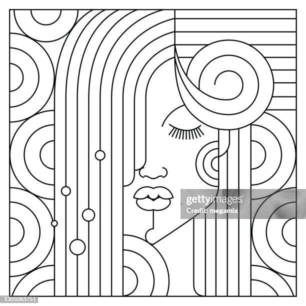 woman's face. - curly hair woman stock illustrations