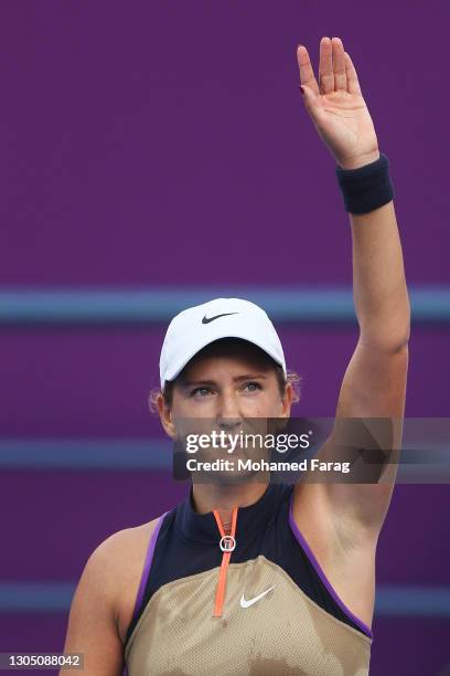 Victoria Azarenka of Belarus celebrates victory after winning her Round of 16 singles match against Laura Siegemund of Germany during Day Three of...