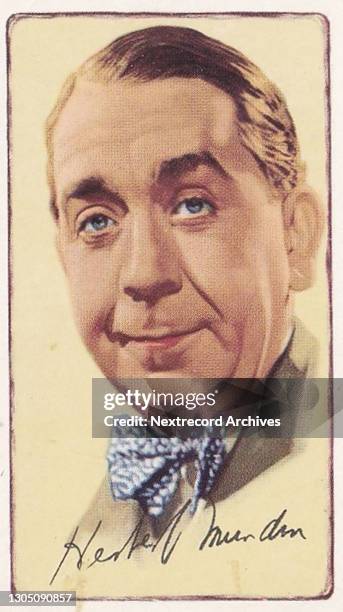 Collectible tobacco or cigarette card, 'Signed Portraits of Famous Stars' series, published 1935 by Gallaher Ltd depicting illustrated British and...