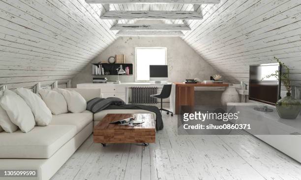 home  interior attic - loft apartment stock pictures, royalty-free photos & images