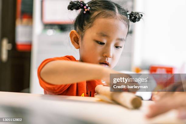 senior woman and girl making dumplings - dimsum stock pictures, royalty-free photos & images