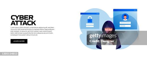 cyber attack concept vector illustration for website banner, advertisement and marketing material, online advertising, business presentation etc. - cyber warfare stock illustrations