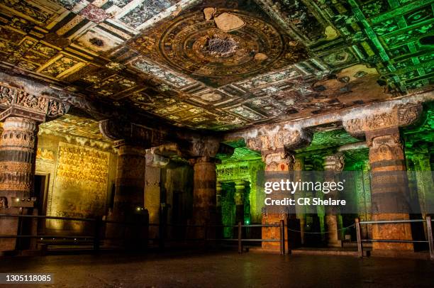 interior of ajanta cave, unesco world heritage site, india. - maharashtra stock pictures, royalty-free photos & images