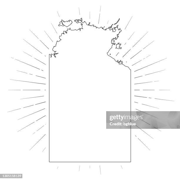 northern territory map with sunbeams on white background - northern territory stock illustrations