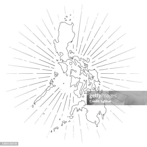 philippines map with sunbeams on white background - philippine map drawing stock illustrations