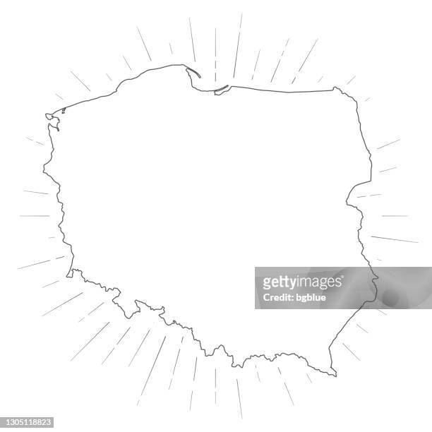 poland map with sunbeams on white background - warsaw stock illustrations