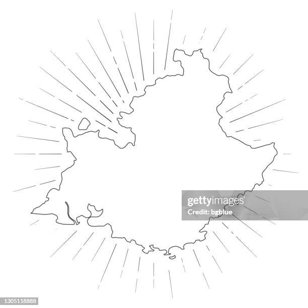 stockillustraties, clipart, cartoons en iconen met de kaart van provence-alpes-cote d'azur met zonnestralen op witte achtergrond - provence