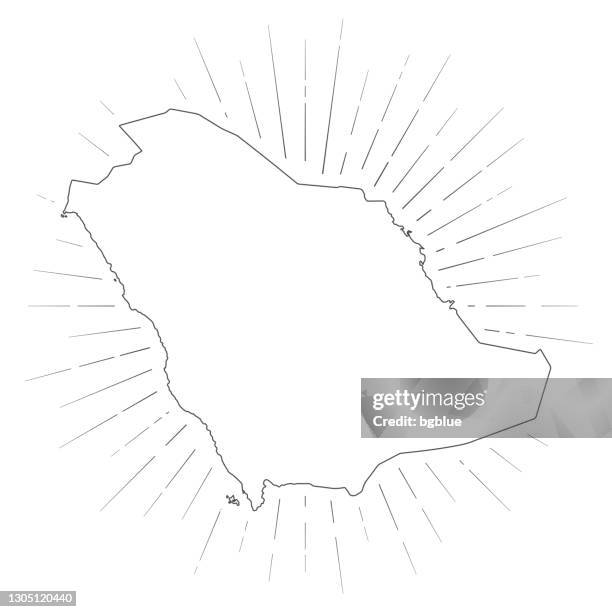 saudi arabia map with sunbeams on white background - riyadh pattern stock illustrations