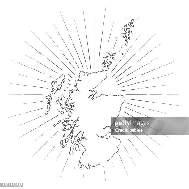 stockillustraties, clipart, cartoons en iconen met de kaart van schotland met zonnestralen op witte achtergrond - scotland