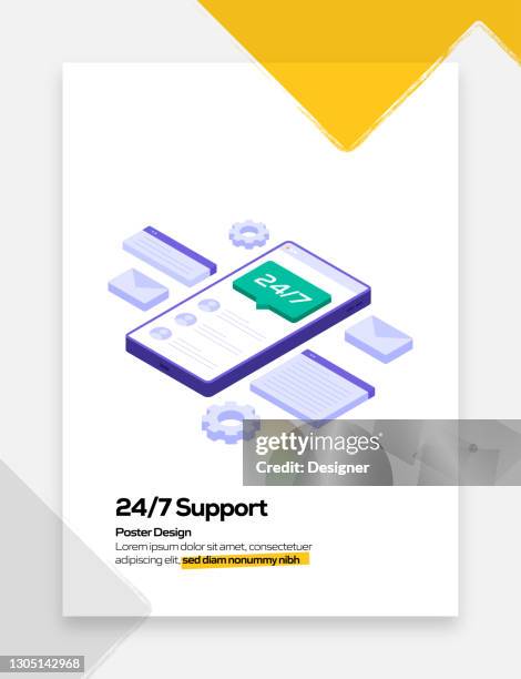 24/7 support concept flat design for posters, covers and banners. modern flat design vector illustration. - report problem icon stock illustrations