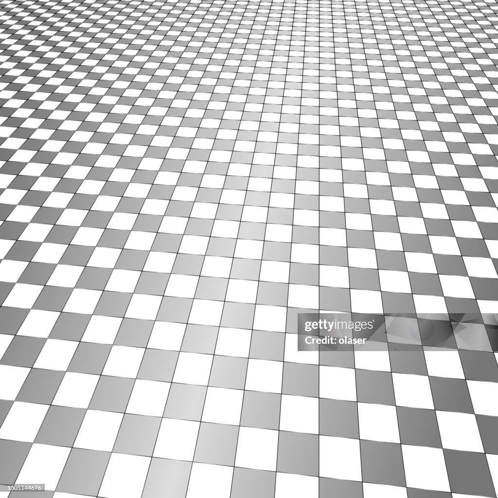 High view of checkered pattern. Squares has metallic outline.