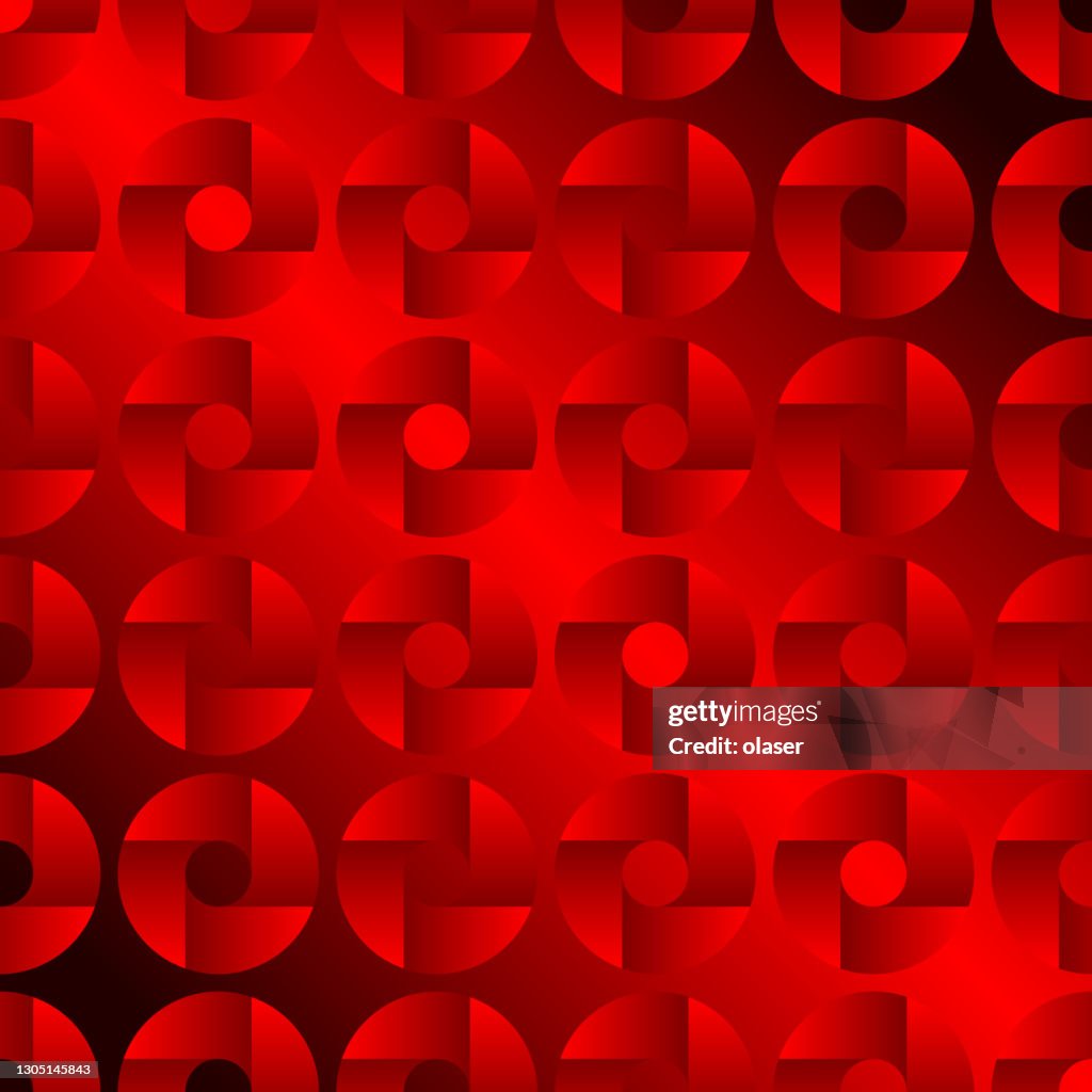 Metallic dark red circular shapes with four segments