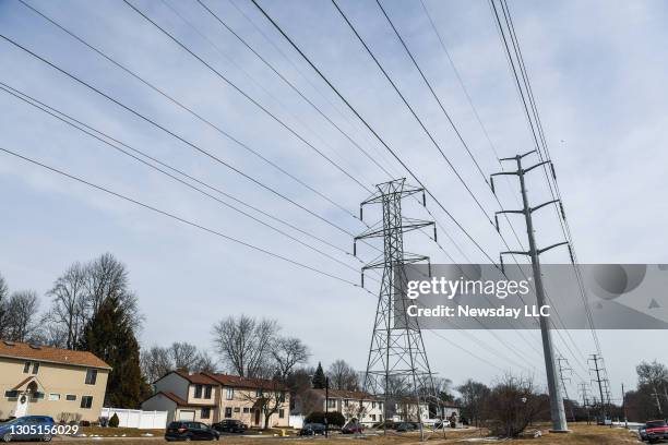 Power lines along Motor Lane in Bethpage, New York on March 8, 2019.