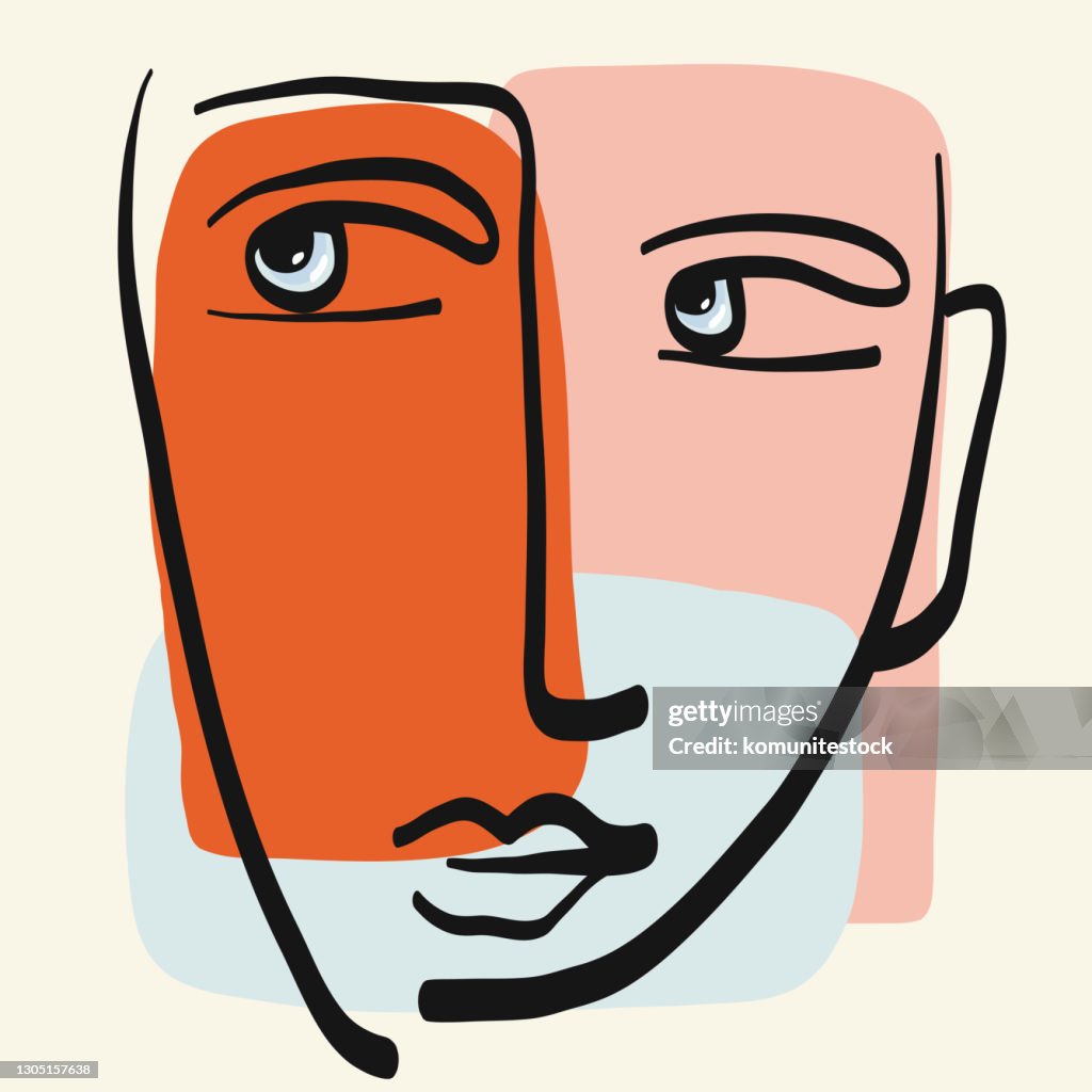 Surreal Cubism Face. Abstract Modern Face Portrait. Hand Drawn Vector Illustration. Contemporary Drawing in Modern Cubism Style.