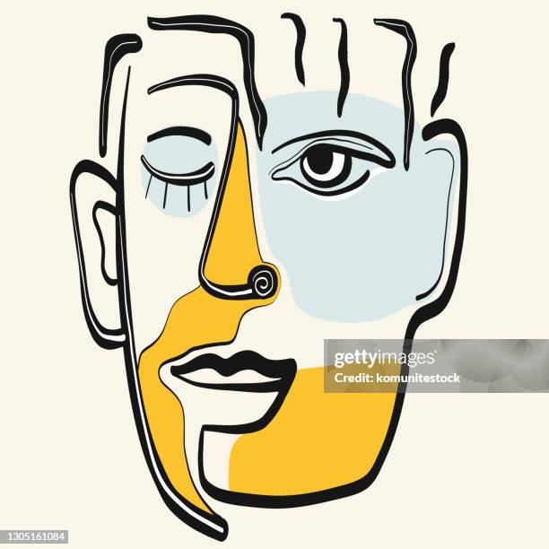 surreal cubism face. abstract modern face portrait. hand drawn vector illustration. contemporary drawing in modern cubism style. - longevity icon vector stock illustrations