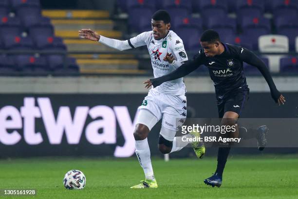 Jean Marcelin of Cercle Brugge and Paul Mukairu of RSC Anderlecht during the Croky Cup match between RSC Anderlecht and Cercle Brugge KSV at Lotto...