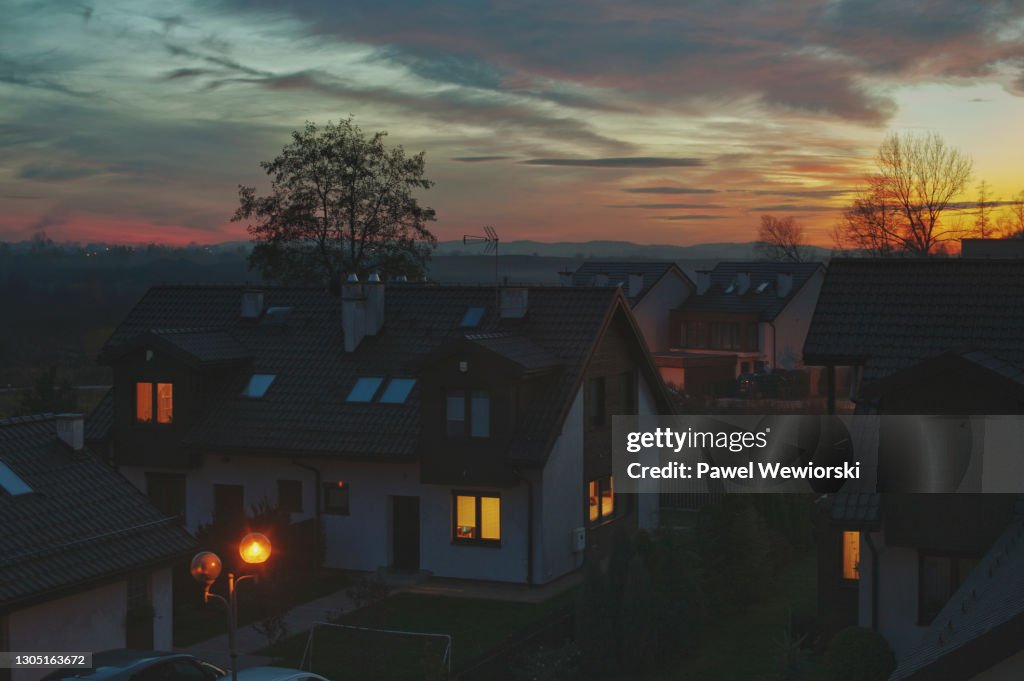 Houses at sunset
